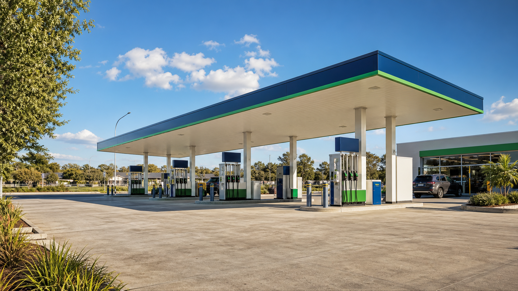 Service station forecourt maintained by Able Maintenance